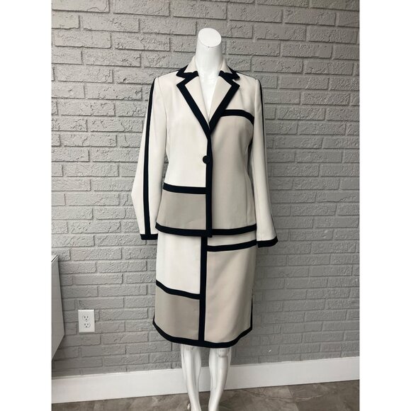 Sandra Petite Women Color Block Skirt Suit Size 4P Jacket / 8P Skirt - Picture 1 of 12